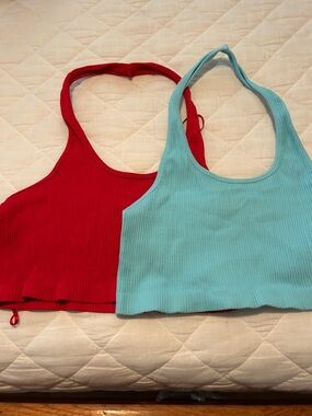 Women’s Ribbed Tank Top - Red and Light Blue